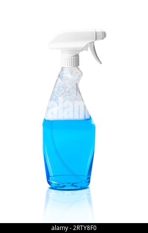 Window cleaner in plastic bottle with spray isolated on white background.. With clipping path Stock Photo