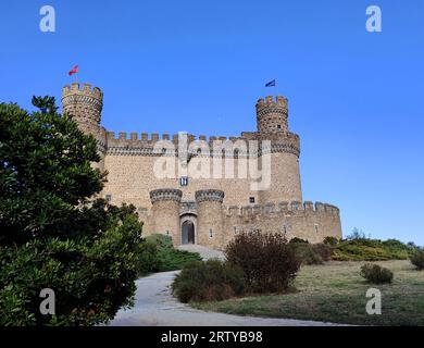 Beautiful medieval castle near Madrid. Manzanares el Real Stock Photo