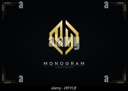 luxurious letter MY logo with gold line art hexagon shape vector design template Stock Vector
