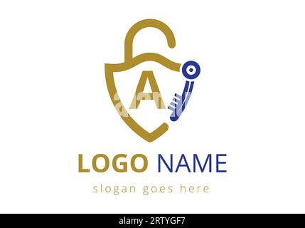 Letter A Key Logo Combine With House Locker Key. Lock logo sign symbol vector illustration Stock Vector