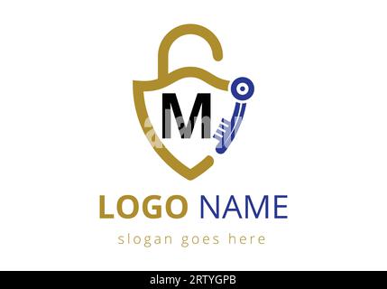 Letter M Key Logo Combine With House Locker Key. Lock logo sign symbol vector illustration Stock Vector