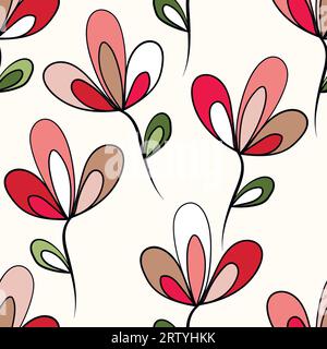 Seamless floral pattern based on traditional folk art ornaments. Colorful flowers on light background. Scandinavian style. Sweden nordic style. Vector Stock Vector