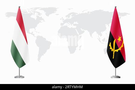 Hungary and Angola flags for official meeting against background of world map. Stock Vector