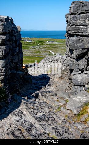 Beautiful view from Dun Aonghasa Fort ( Dun Aengus) or Fort of Aongus on Inis Mor, Co, Galway, Inishmore, Aran Island, Ireland Stock Photo