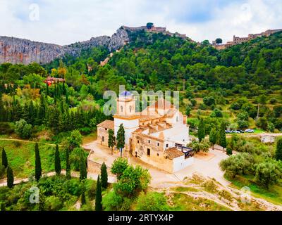 Sant Feliu church aerial panoramic view. Sant Feliu or St Felix is a Romanesque and gothic style, Roman Catholic church in the city of Xativa near Val Stock Photo