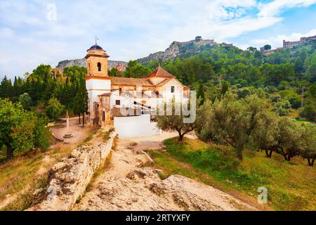 Sant Feliu church aerial panoramic view. Sant Feliu or St Felix is a Romanesque and gothic style, Roman Catholic church in the city of Xativa near Val Stock Photo