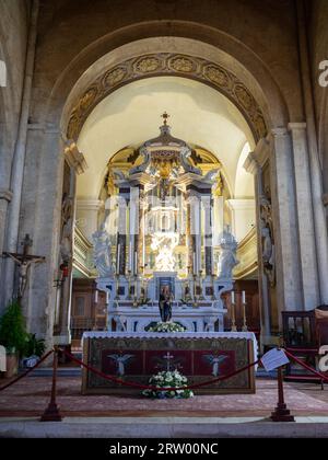 High altar of the Collegiate church of San Quirico, San Quirico d'Orcia Stock Photo