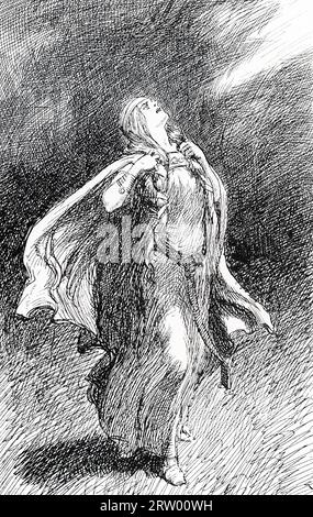 The early 1900s caption reads: 'And well nigh mad was Signy for woe.' In Norse mythology, Signy was the only daughter of the hero Volsung and Ljod. She was also the wife of the ruthless King Siggeir. She had ten brothers, including Sigmund, the youngest. Their story is told in the Scandinavian epic ‘Volsunga Saga’. Stock Photo