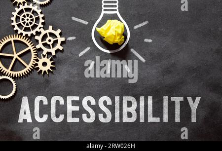 Accessible symbol. The word accessible on wooden cubes. Beautiful wooden table, white background. Business and accessible concept. Copy space. Stock Photo