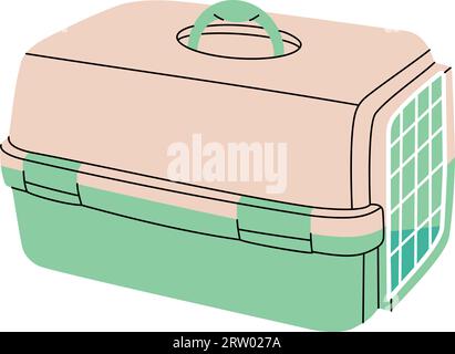 Carrying case, cage, pet box. Animals accessories, pet toy supplies. Vector illustration. Stock Vector