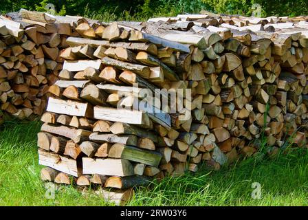 Stack with fire logs of broad-leaved trees. Stock Photo