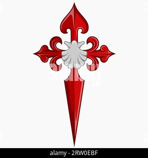 Vector design of christian symbology of the apostle santiago, Cross of the apostle Santiago with venera Stock Vector