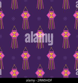 Diwali seamless pattern. Cute background for hindu holiday. Indian festival of lights. Vector illustration in flat cartoon style. Perfect for fabric Stock Vector