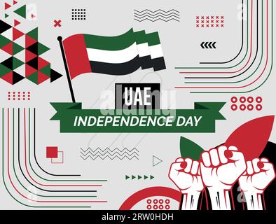 UEA national day banner with map, Flag of united arab emirates  colors theme background and geometric abstract retro modern colorfull design Stock Vector