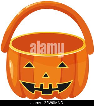 Halloween pumpkin basket with jack o lantern. Halloween basket for candies and sweets. Vector illustration. Stock Vector