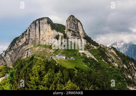 Berggasthof Staubern, Hoher Kasten, Saxer Luecke, Alpstein, Appenzell Alps, Canton Appenzell Innerrhoden, Switzerland Stock Photo
