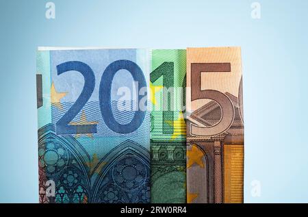 Number 2015 made of 20 euro, 100 euro and 50 euro bills Stock Photo