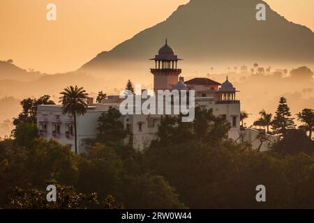 Mount Abu and Aravalli mountain range aerial panoramic view. Mount Abu is a hill station in Rajasthan state, India. Stock Photo