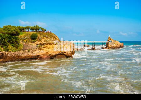 Plage du Port Vieux is a public beach in Biarritz city on the Bay of Biscay on the Atlantic coast in France Stock Photo