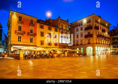Piazza della Riforma or Reformation Square is the main square in Lugano city in canton of Ticino, Switzerland Stock Photo