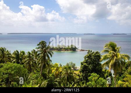 View of a small island of the Marovo Lagoon in Solomon Islands Stock Photo
