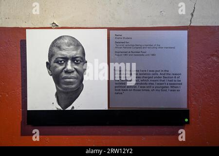 Display board with a prisoner's profile, The Old Fort, Johannesburg's first prison, Constitution Hill, Hillbrow, Johannesburg, Gauteng Province Stock Photo