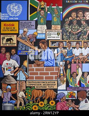 Artwork by artist Sipho Ndlovu on the history of South Africa, apartheid, Constitutional Court, Constitution Hill, Hillbrow, Johannesburg, Gauteng Stock Photo