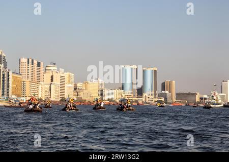 Abras, the typical water taxis of Dubai, on Dubai Creek, Dubai, United Arab Emirates Stock Photo