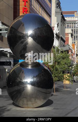 The Spheres, a work of art by Herbert Flugelman in the Rundle Mall pedestrian precinct in Adelaide, South Australia, Australia Stock Photo