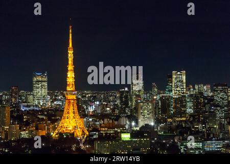 Tokyo, Japan, December 18, 2014: Night view of the skyline with Tokyo Tower taken from the World Trade Center Stock Photo