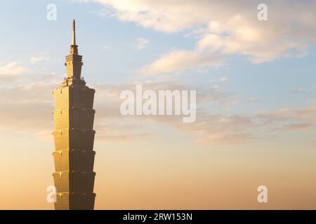 Taipei, Taiwan, January 5, 2015: Close up of Taipei 101 tower sunset Stock Photo