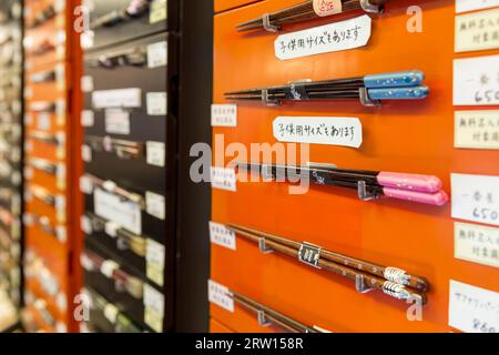 Kyoto, Japan, December 13, 2014: Colorful chopsticks on display in a chopstick shop Stock Photo