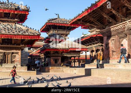 Kathmandu, Nepal, October 19, 2014: Colorful pagodas on Kathmandu Durbar Square Stock Photo
