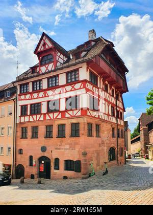 Nuremberg, Germany - July 10, 2021: Albrecht Durer House is a fachwerk house in Nuremberg old town. Nuremberg is the second largest city of Bavaria st Stock Photo