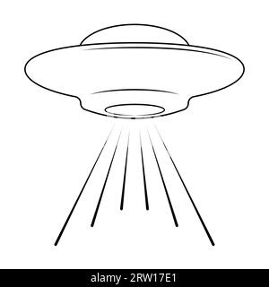 Alien flying saucer ufo rays, ufo icon warning alien invasion Stock Vector