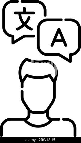 Guy and language translation chat messages. Pixel perfect icon Stock Vector