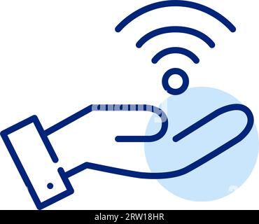 Hand holding wifi symbol. Free internet connection service. Pixel perfect, editable stroke Stock Vector