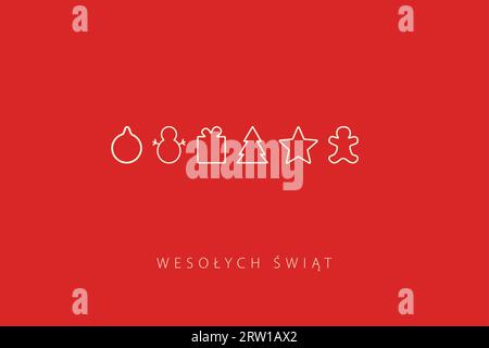 Greeting card with Merry Christmas lettering in Polish (Wesołych Świąt) and christmas decorations Stock Vector