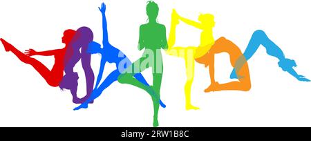 Yoga Pilates Poses Women Silhouettes Concept Stock Vector