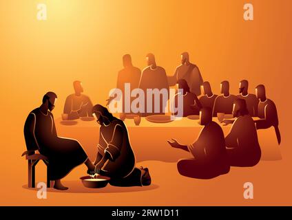Biblical vector illustration series, Jesus washing apostles feet Stock Vector
