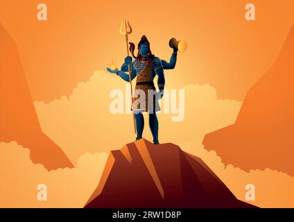 Vector illustration of Lord Shiva standing on mountain, Indian God of Hindu Stock Vector