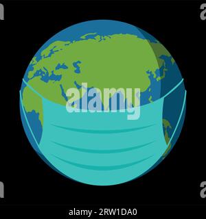Simple flat vector illustration of Earth with medical mask. Virus outbreak concept Stock Vector