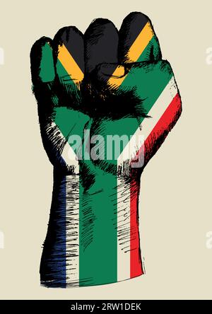 Sketch illustration of a fist with South Africa insignia Stock Vector
