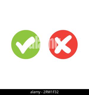 Tick checkmark and cross circle icons. Green and red circle ok sign icon set. Stock Vector