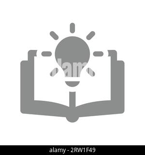 Open book and lightbulb vector icon. Education, innovation and idea symbol. Stock Vector