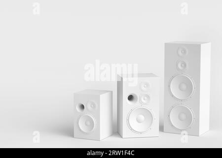 Set of Hi-fi speakers with loudspeakers for sound recording studio on monochrome Stock Photo