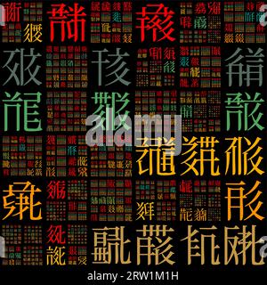 Matrix background. Design using random characters of old Tangut alphabet. Gradiented matrix pattern. Stock Vector