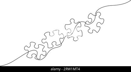 continuous single line drawing of jigsaw puzzle pieces, solving complex problem line art vector illustration Stock Vector