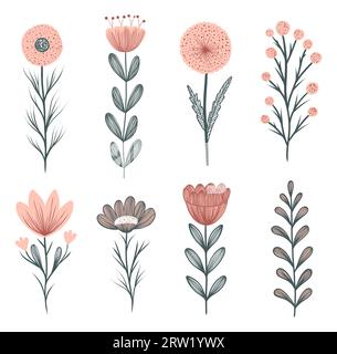 set of flowers, in doodle style isolated vector Stock Vector Image ...