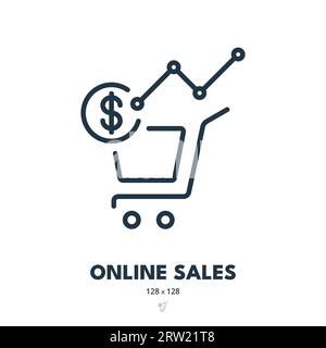 Online Sales Icon. E-commerce, Selling, Revenue. Editable Stroke. Simple Vector Icon Stock Vector